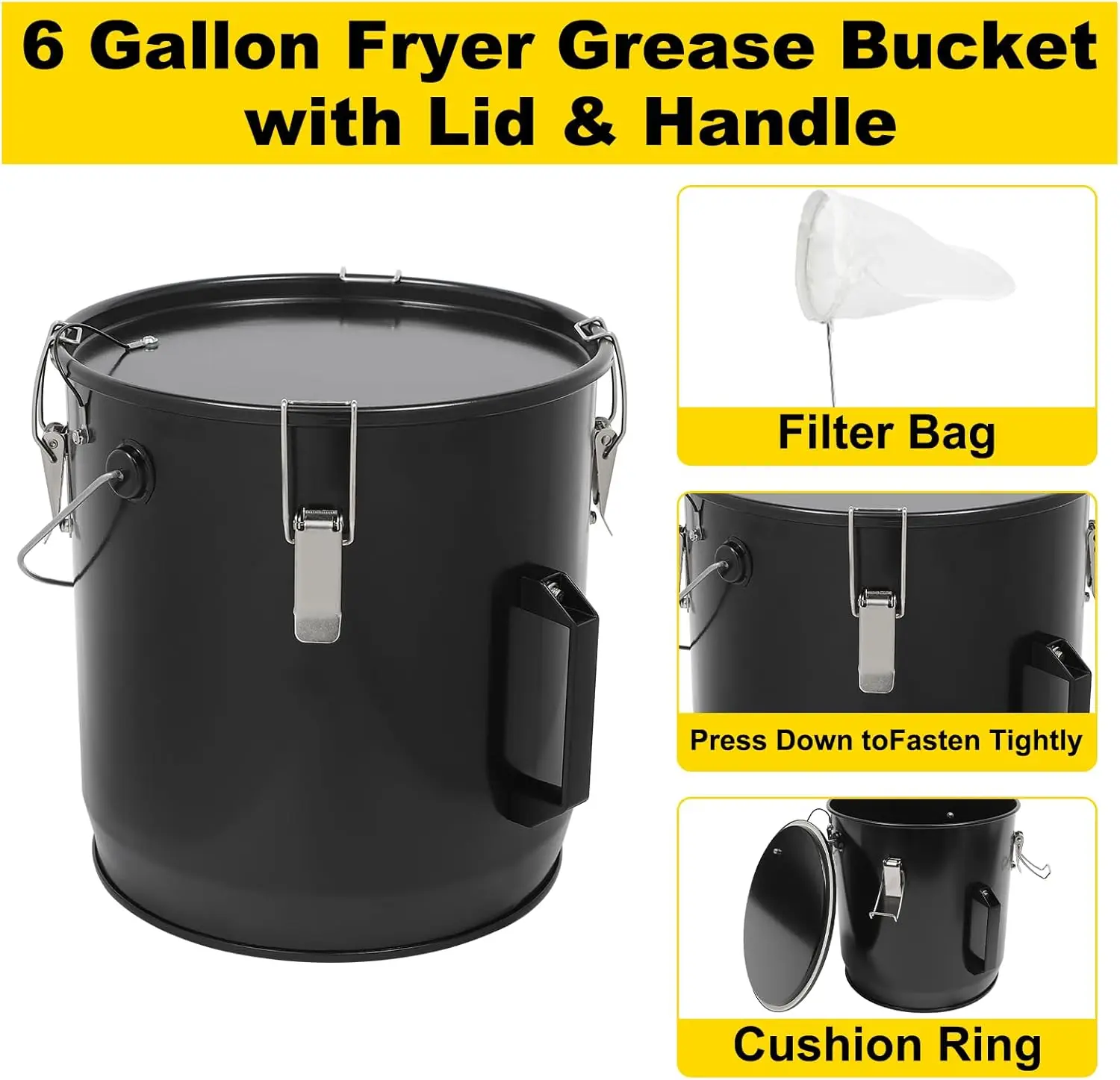 Secchio per olio per lo smaltimento dell'olio del secchio per grasso della friggitrice da 6 galloni con coperchio e sacchetto filtro
