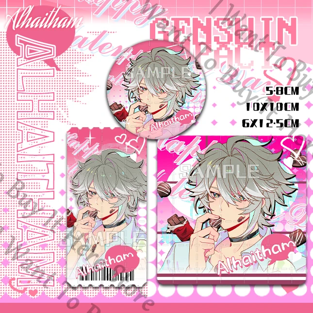 أنيمي جينشين تأثير الهيثم كافيه تأثيري شارة التميمة قلادة بطاقة جمع مربع السعرات الحرارية شعار بروش مروحة هدية مزخرفة