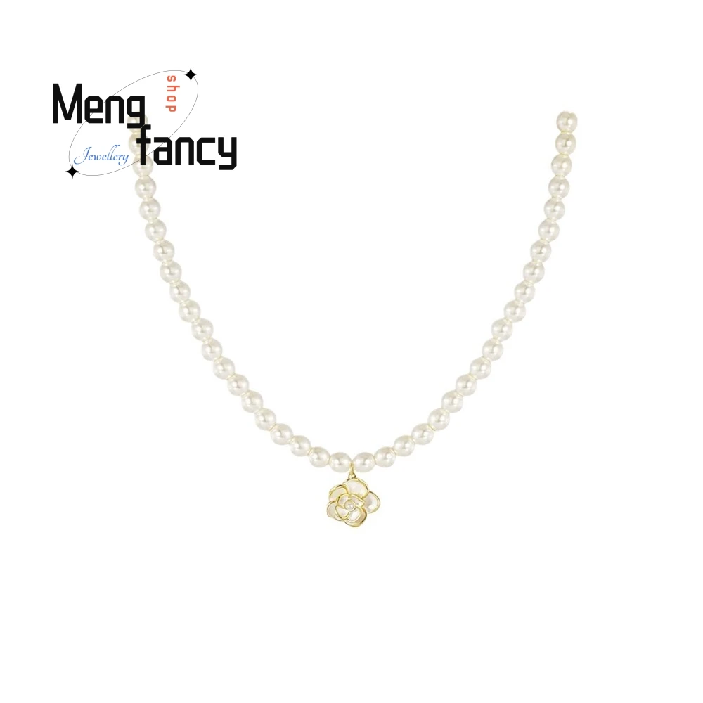 Pérola camélia pingente colar feminino estilo francês internet celebridade melhor amigo flor pérola clavícula corrente moda jóias