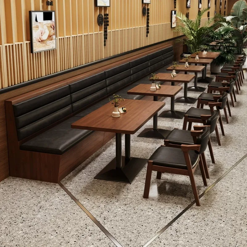 Modern Restaurant Tables and Chairs Booth Sofa Sets Furniture Coffee Cafe Fast Food Bar Wood Leather Booth Seating