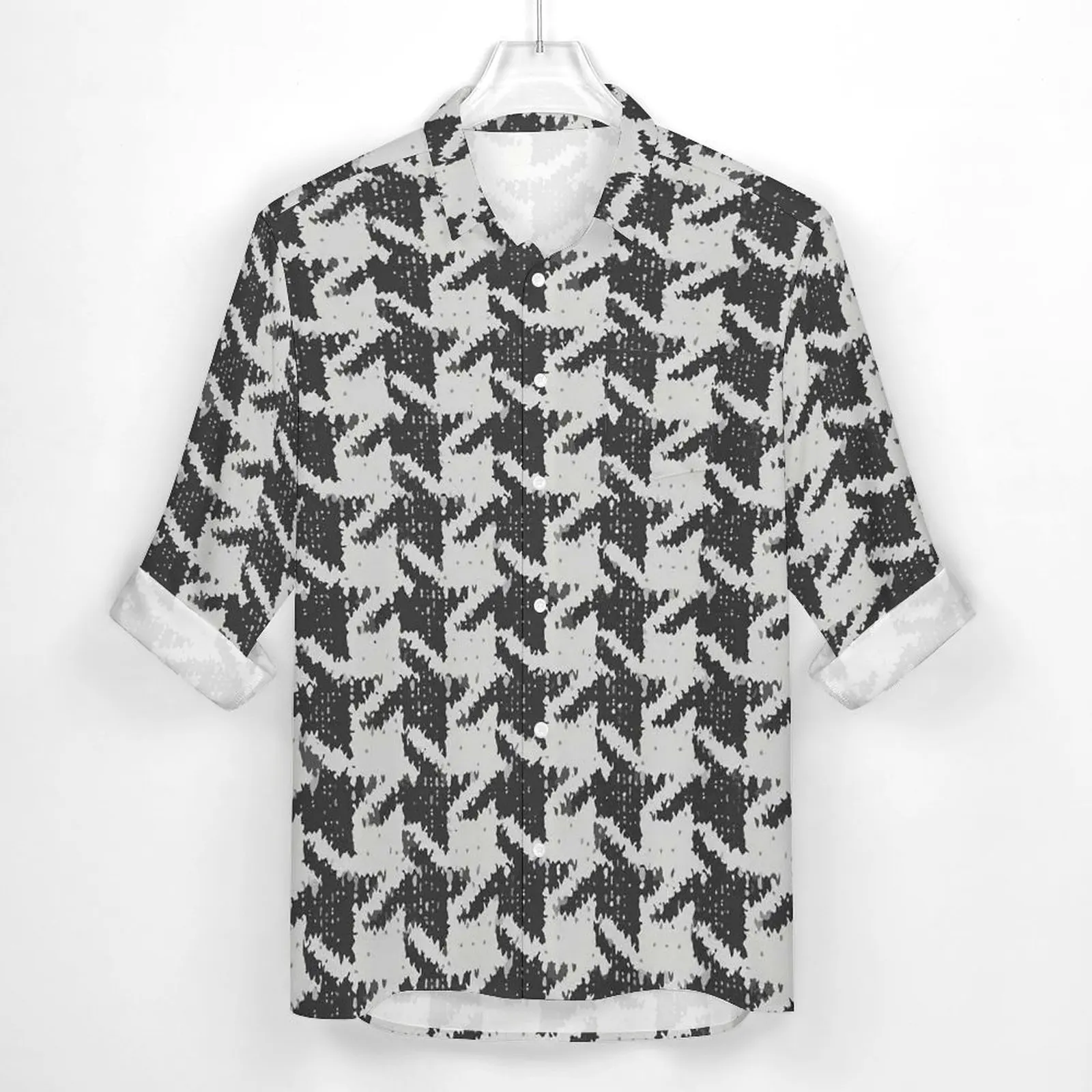 Houndstooth Shirt Spring Geometric Print Casual Shirts Male Vintage Blouses Long Sleeve Graphic Y2K Clothes Big Size 3XL 4XL