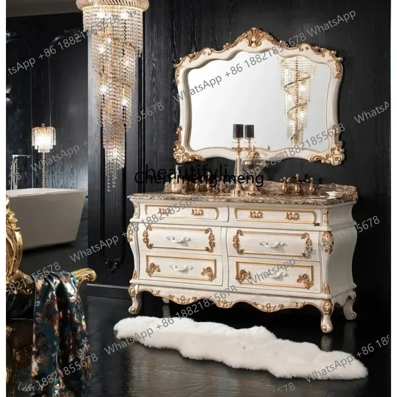 

Luxury European-Style Bathroom Cabinet Oak Solid Wood Floor-Standing Bathroom Cabinet Washstand Wash Face Wash Basin Cabine