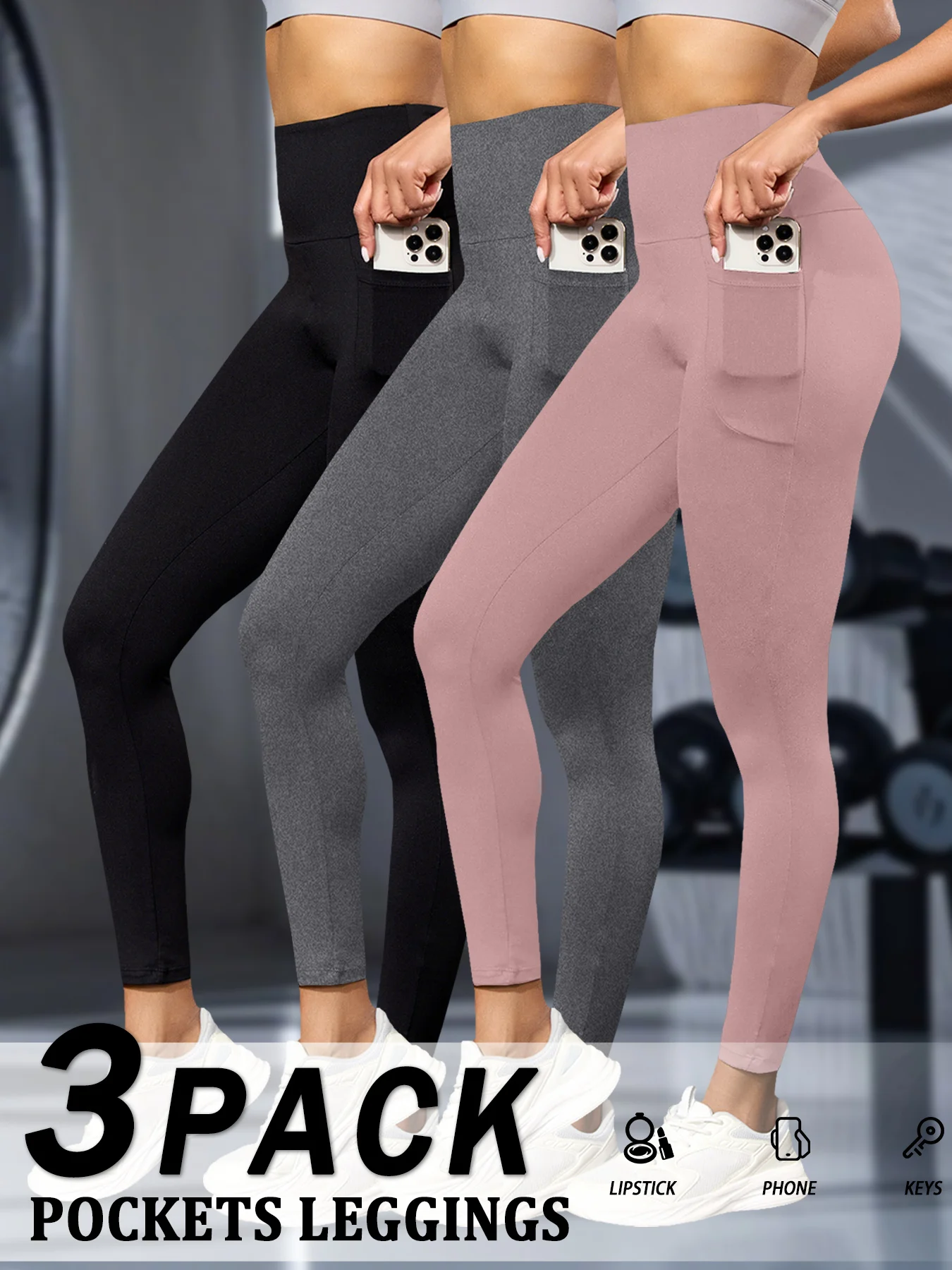 

3 Pack Super Soft Leggings with Pockets for Women, High Waisted Tummy Control Workout Yoga Running Pants Leggings