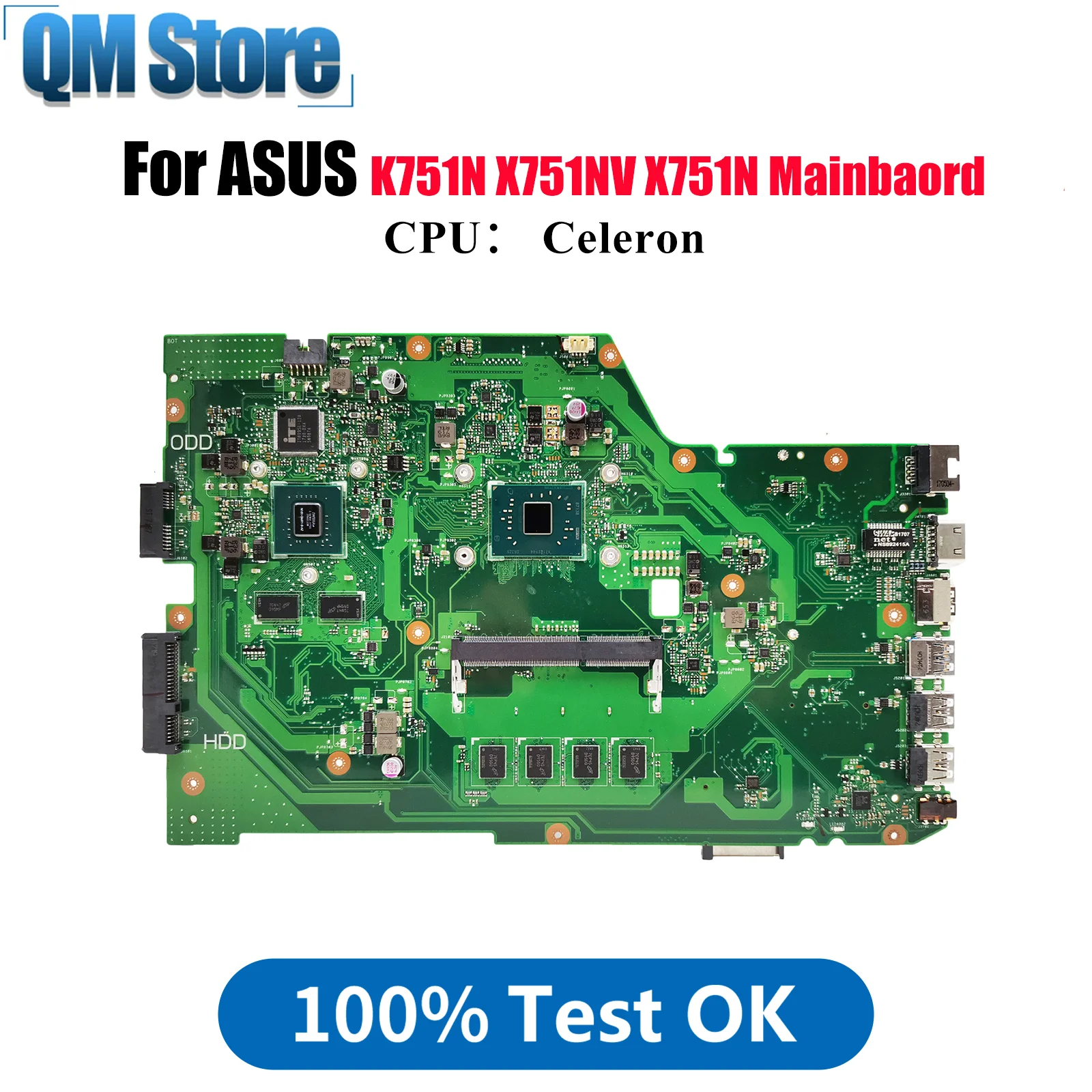 

X751NV Laptop Motherboard For ASUS VivoBook K751N X751NV X751NC X751N Notebook Mainboard With Celeron CPU tests OK fast shipping