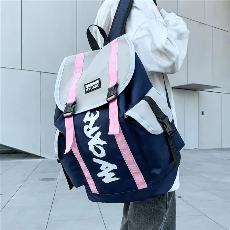 Mochilas De Hombre Femininas Korean Version Color-Blocked Punk Backpack Fashion Casual Teen School Bag Outdoor Travel Backpack