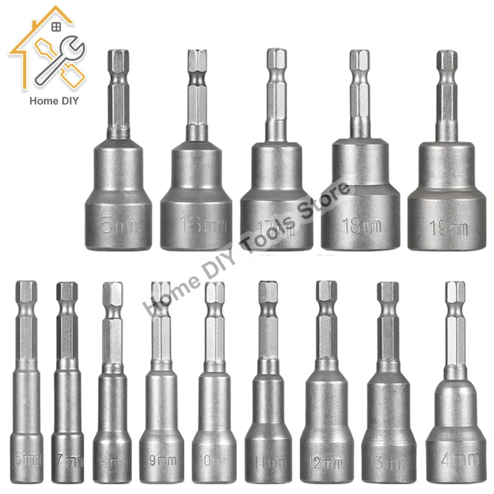 

6mm-19mm impact Socket Magnetic Nut Screwdriver 1/4 hex key set Drill Bit Adapter for Power Drills Impact Drivers Socket kit