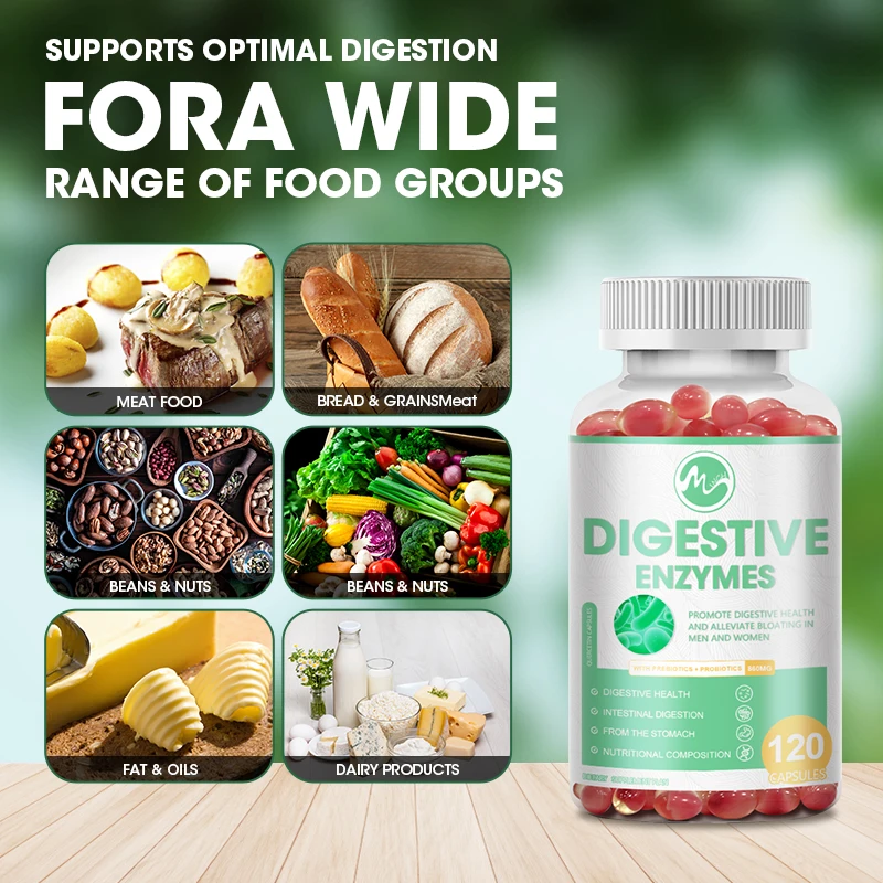 كبسولات إنزيم مينش مع امتصاص البروبيوتيك بالليكتوز يقلل من الانتفاخ ويعزز الجهاز المناعي