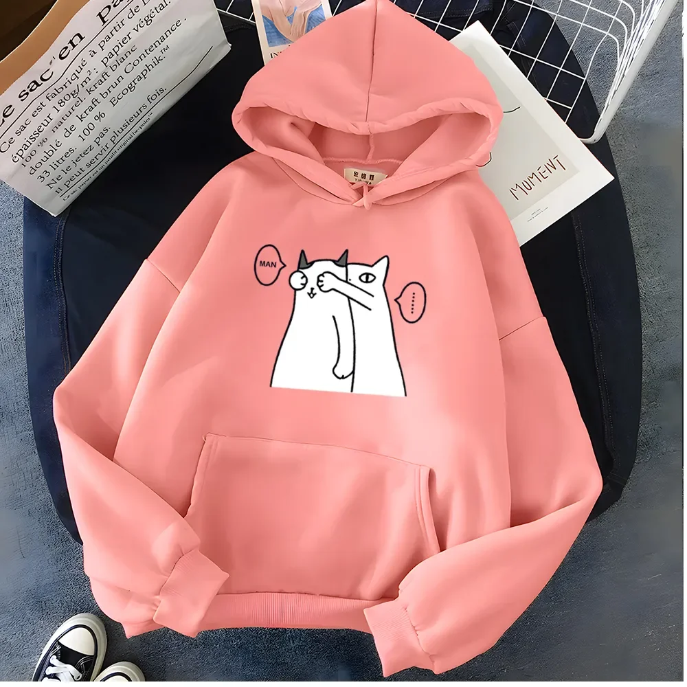 Hirsionsan Kawaii Cartoon Print Hoodie for Women Soft Casual Oversized Sportwear Female Sweatshirt Warm Fleece Ladies Clothes