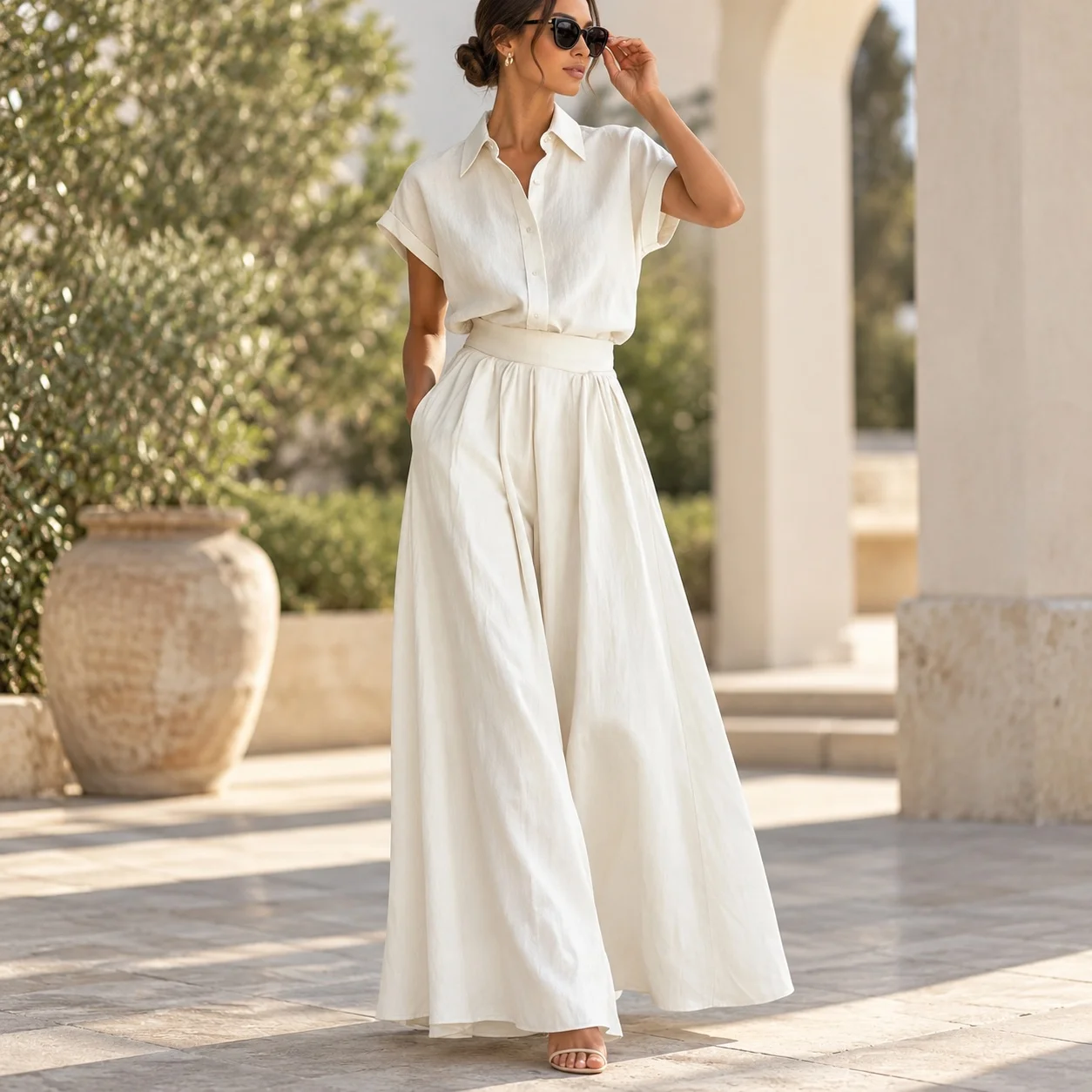 Casual Patchwork Set with Full Length Pants Asymmetrical Regular Sleeve T Shirt Top Streetwear Elegant Women Sets Spring