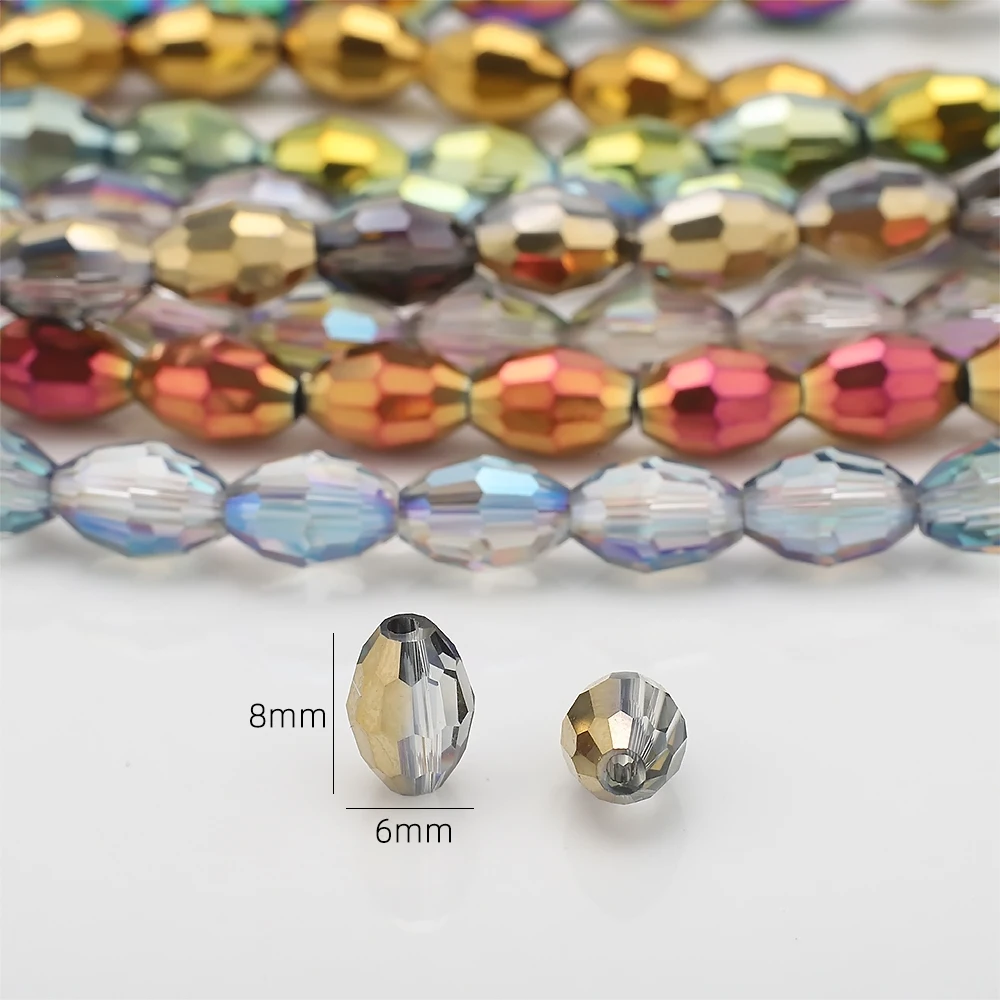 70Pcs/Lot 6x8mm Plating Color Rice Grains Austrian Crystal Beads Oval Shape Glass Spacer Loose Beads Jewelry making Bracelet DIY