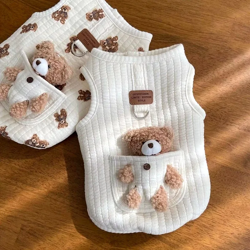 Puppy Clothes Autumn Winter   Cat Fashion Desinger Vest Pet Cute Cartoon Soft Shirt Small Dog Harness Chihuahua Poodle Yorkshire