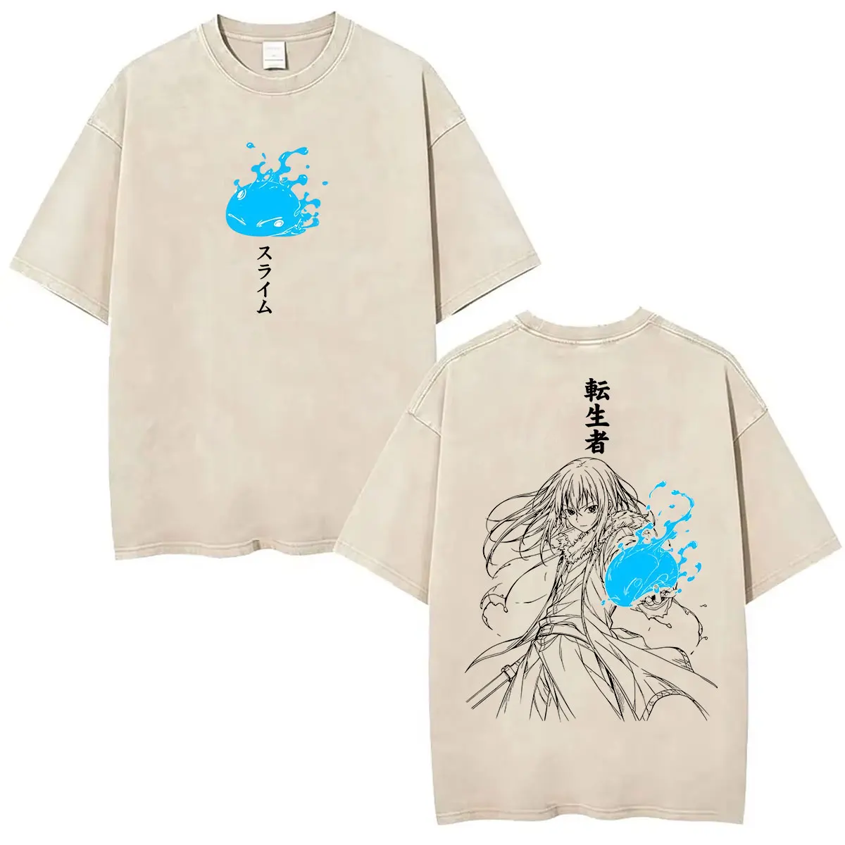 Anime Rimuru Tempest Reincarnated Vintage Washed T Shirt Men's Women Summer Oversized Cotton T-shirts Harajuku Clothing T-shirt
