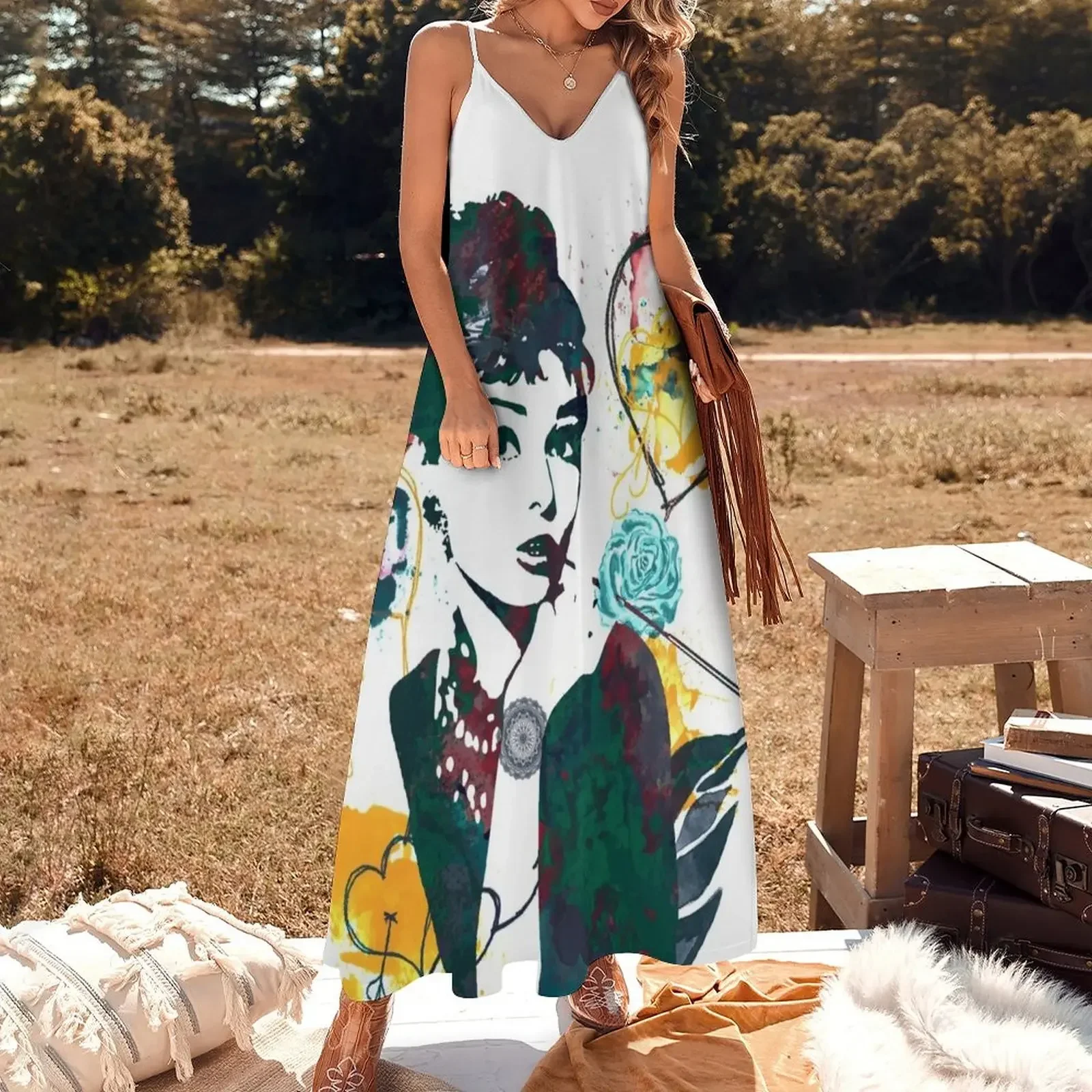 Audrey Hepburn nature colours Sleeveless Dress Long veiled dresses dresses ladies 2024 summer summer dress women 2024 Dress