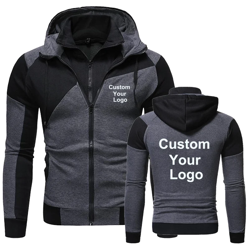 Hoodie Men Custom Your Logo Double Zipper Hoodie Jacket Winter Thicken Coat Hooded Sweatshirts Jacket Fashion Clothes