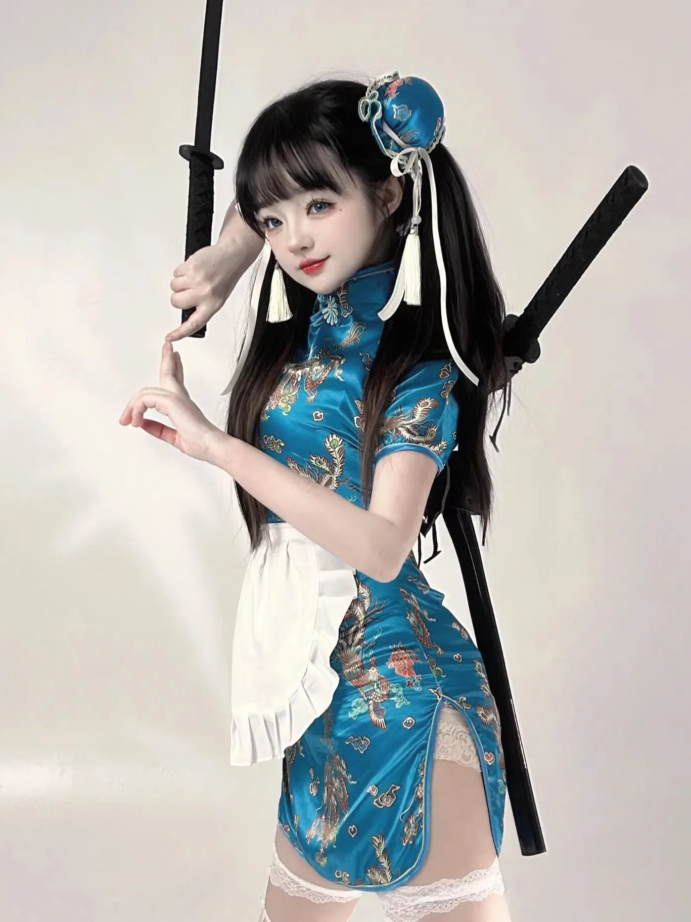 Novo chinês Sle Dr loween Cisas Cosplay orm Maid Saia Lolita Conjunto ort gola redonda baixa...