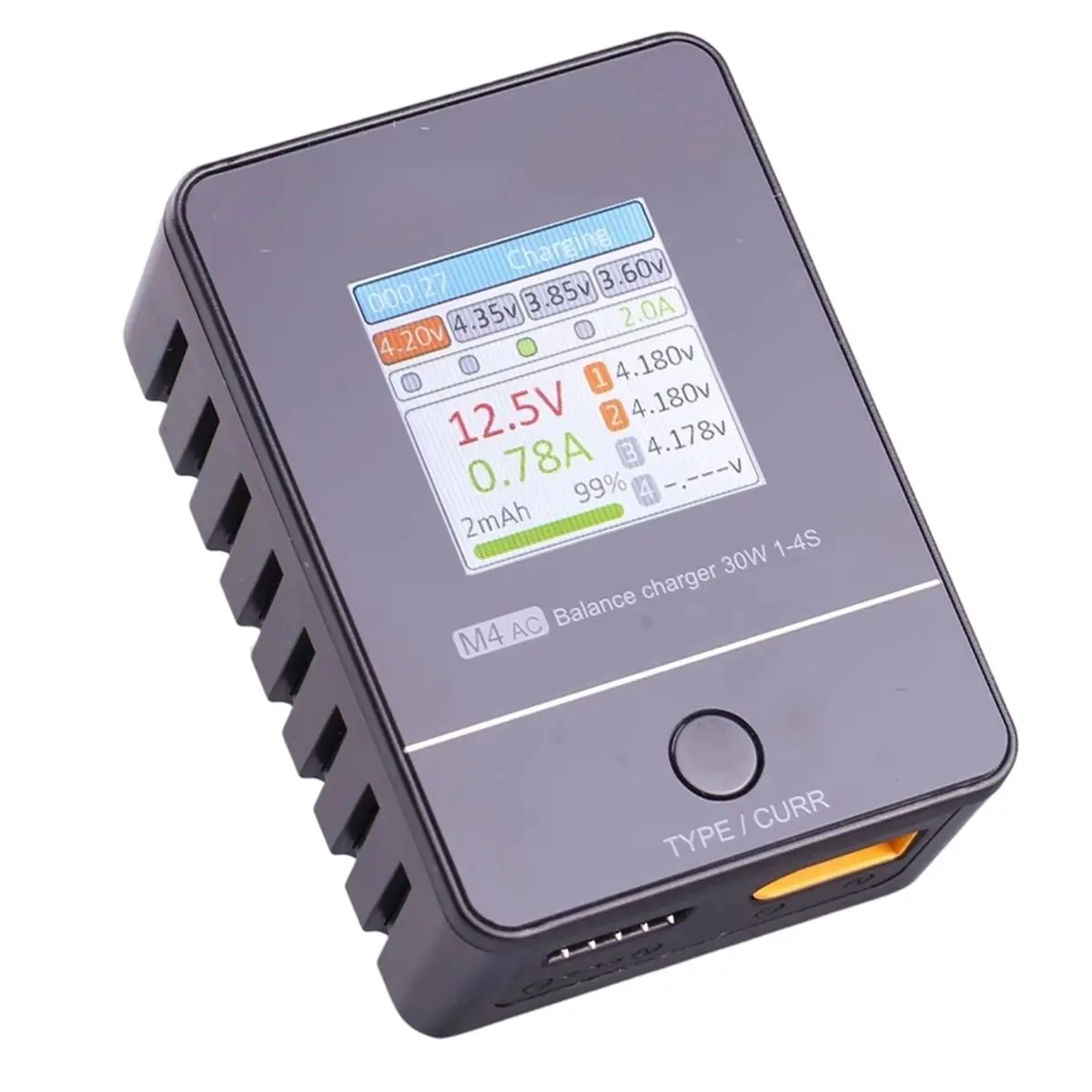 A72U M4AC 1S 2S 3S Lipo Battery Charger 30W with IPS Display XT30/ Interface for LiHV NiMh Racing Drone Battery EU Plug