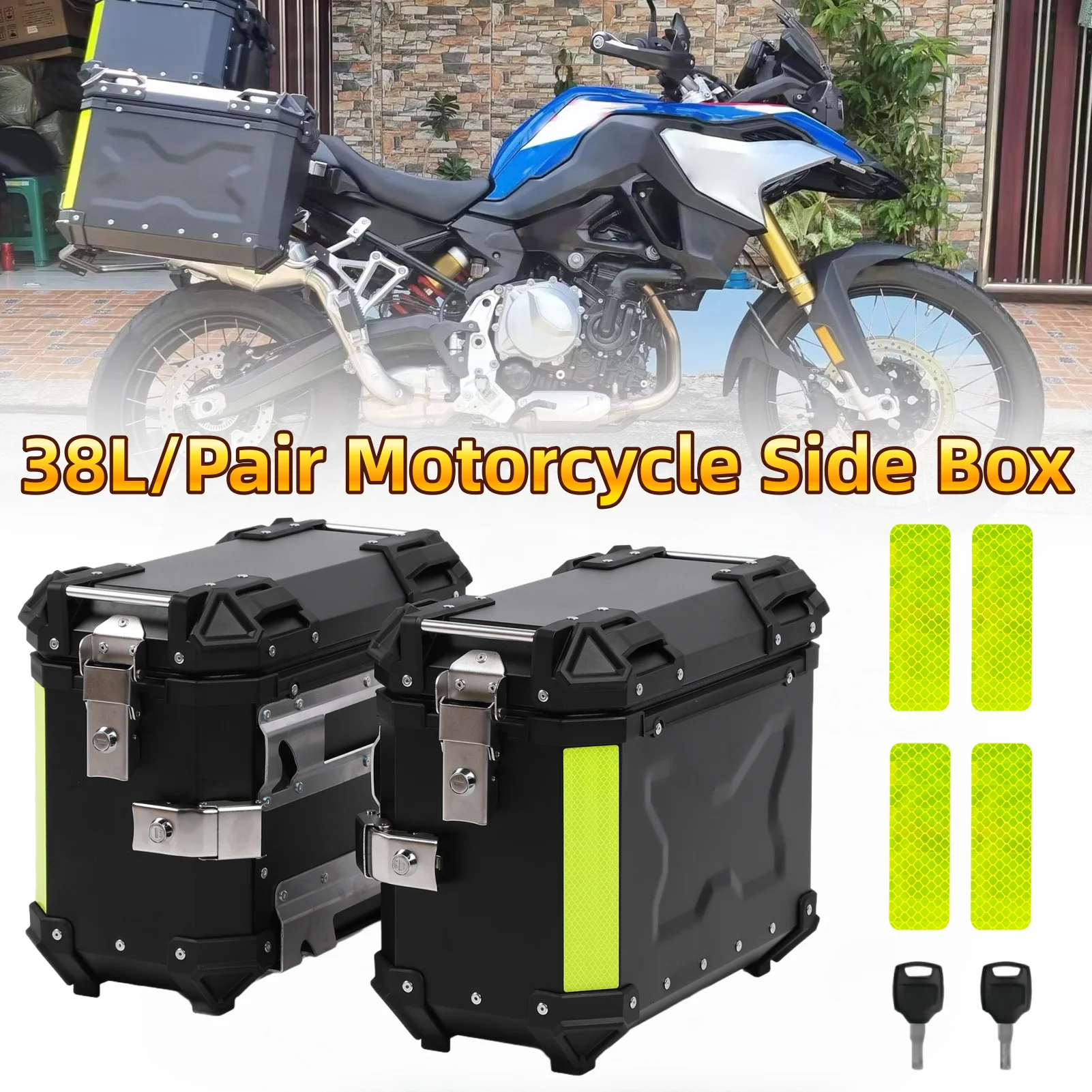 2 Stück Motorrad-Seitenkoffer 38L Aluminium Moto Satteltasche Seitengepäckkoffer Schnellverschluss Wasserdichte Werkzeugbox mit PU-Leder-Futter – Detail 2