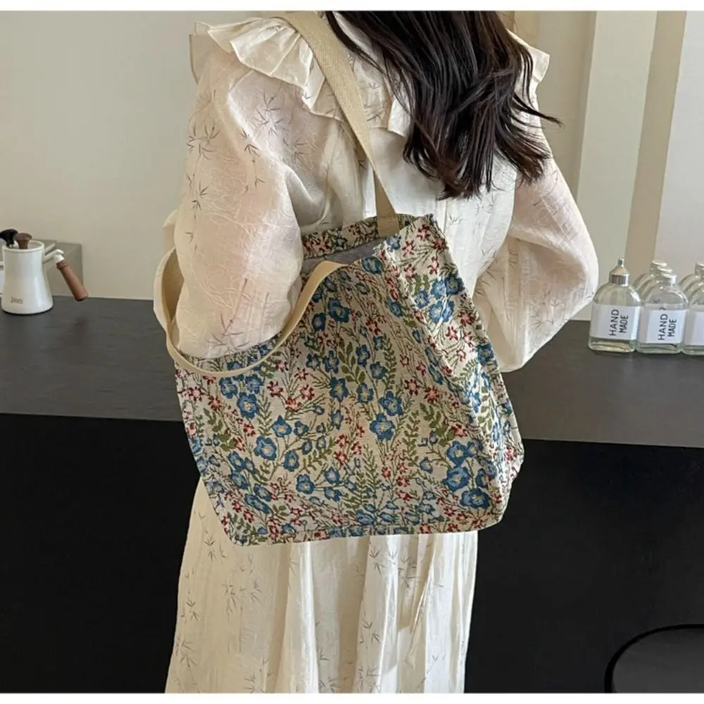 

Creative Flower Floral Printing Single Shoulder Bag Reusable Simple Versatile Crossbody Bag Large capacity Tote Bags