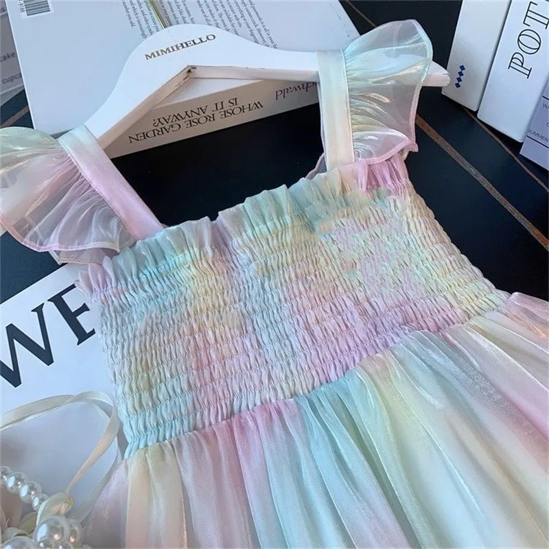 Vestido de tirantes para niña, decoración de mariposa, tul degradado, Princesa, fiesta de cumpleaños, boda