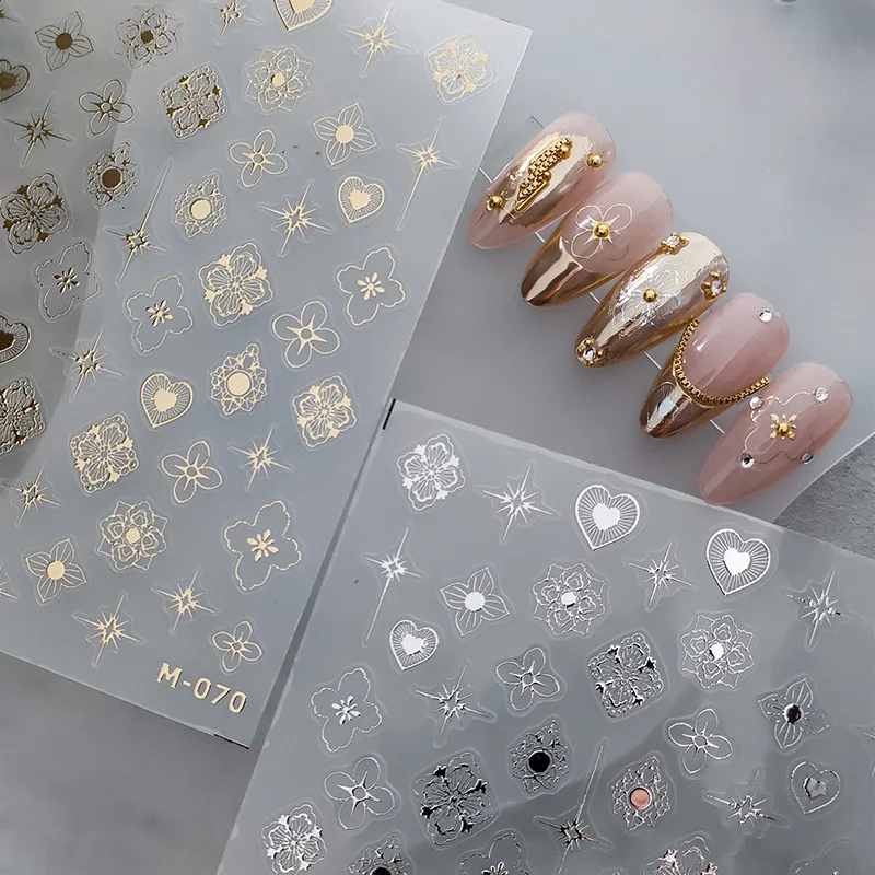 Gilding 3D Nail Art Decoration Stickers Gold Stamping Embossed Flower Heart Starlight Design Manicure Decals Nail Supplies