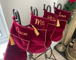 Personalized Customization Of Red And White Velvet Christmas Socks, Tassel Decoration, Gift Bags, Christmas Tree Decorations