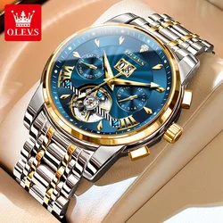 OLEVS orologio automatico per uomo Top Original Luxury Skeleton volano orologi da polso meccanici calendario classico orologio da uomo d'affari