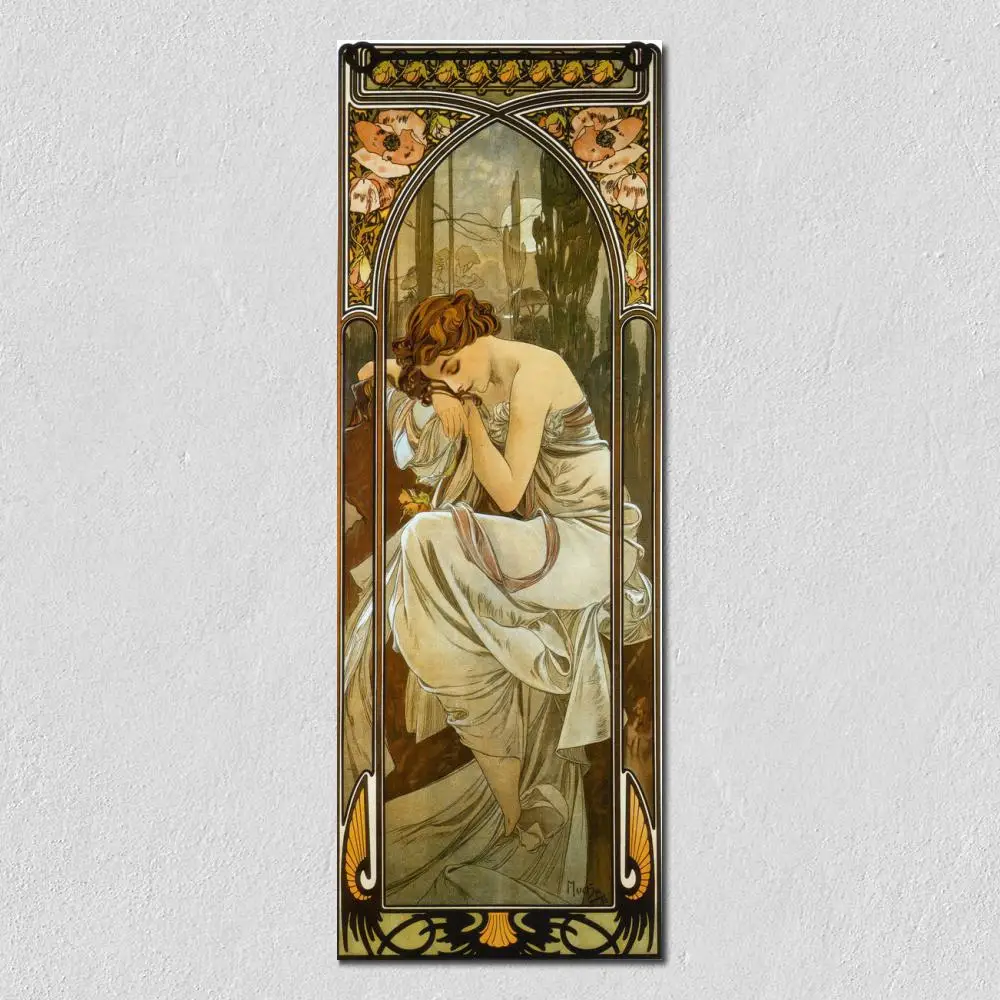 

High Quality Night Alphonse Mucha Oil Painting Hand Painted Portrait Canvas Modern Style Reproduction Art for Hall Decor