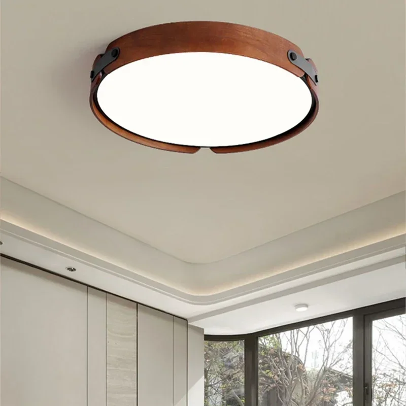 

Wood With Artificial Leather Ceiling Light 3 Changeable Round 42/56/72cm For Parlor Bedroom Dining Room Creative Lamp