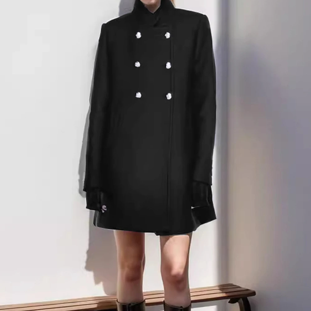 Everyday Essential Women\'s Woolen Coat Comfortable Fit with Long Sleeves and Classic Turn Down Collar For Seasonal Fashion