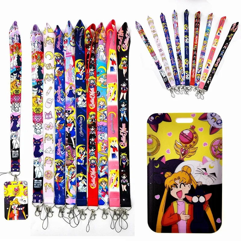 

5 шт., Сейлор Мун Цукино Усаги, мобильная нагрудная карта, подвесная веревка для ключей, набор карт с персонажами аниме, сертификат, подвесная веревка для шеи