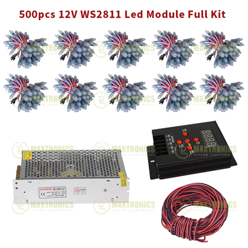 DC12V 500-1000 szt. 12mm WS2811 IC pełnokolorowa moduł lampy LED pikselowa IP68 wodoodporna kolor RGB oświetlenie pikselowe LED cyfrowa lub pełny