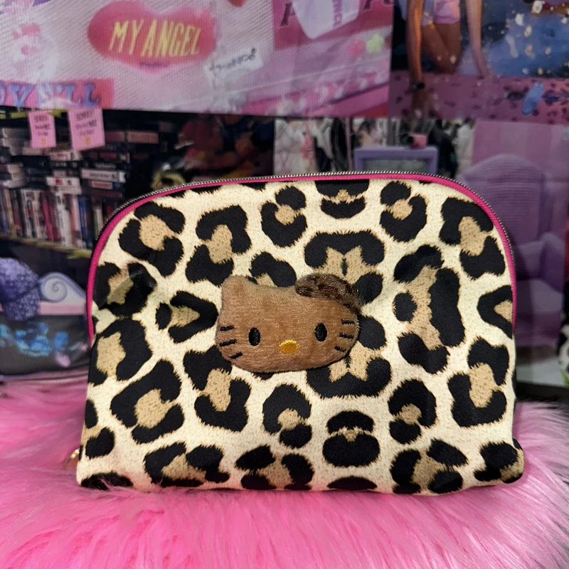 Y2K Fascino Stampa leopardata Borsa cosmetica sexy Hello Kitty Borsa a conchiglia di grande capacità Borsa portaoggetti portatile Regalo di