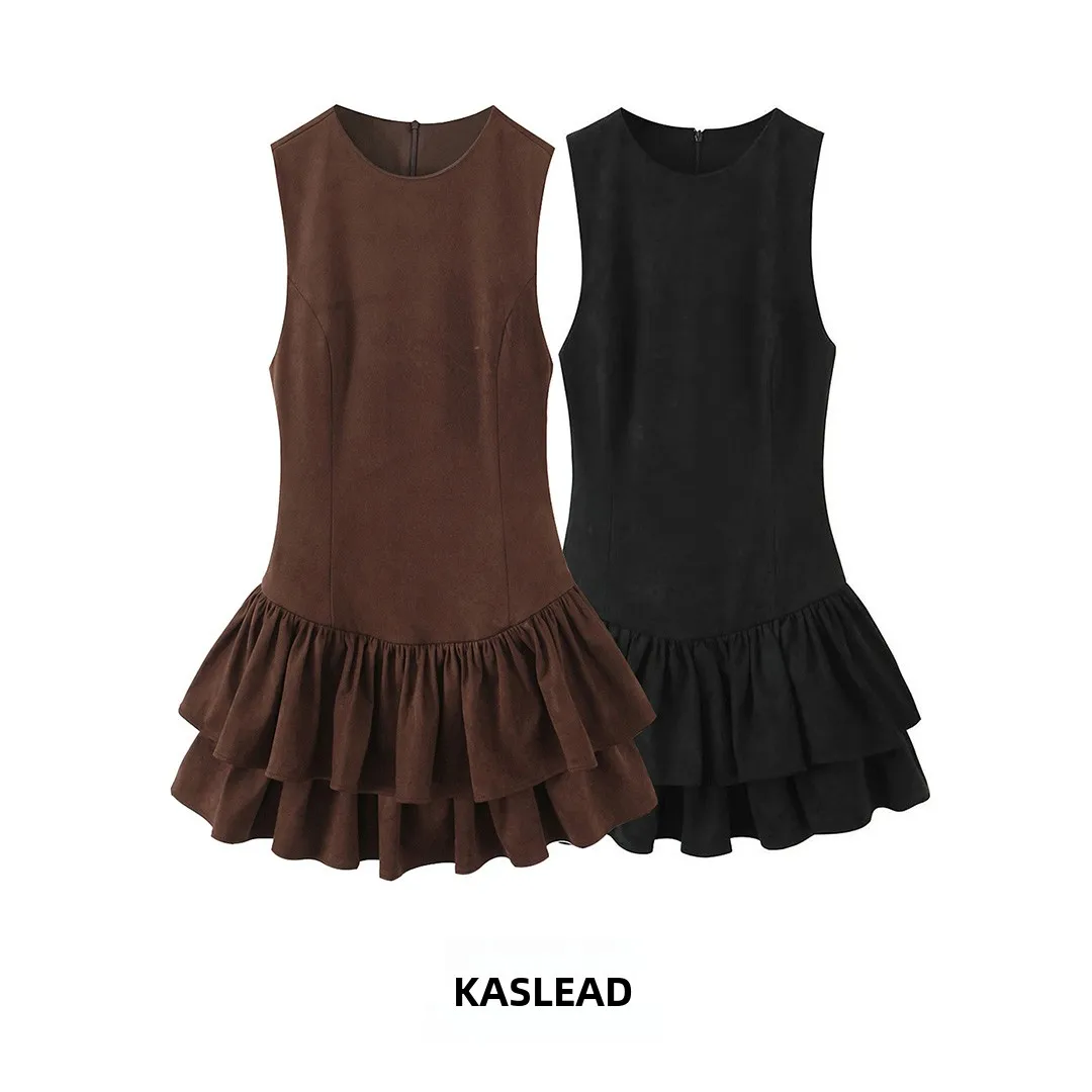 KASLEAD nouveau femmes Faion ort velours Dr effet de superposition décorative taille haute a-ligne jupe Polyester Fiber Svel