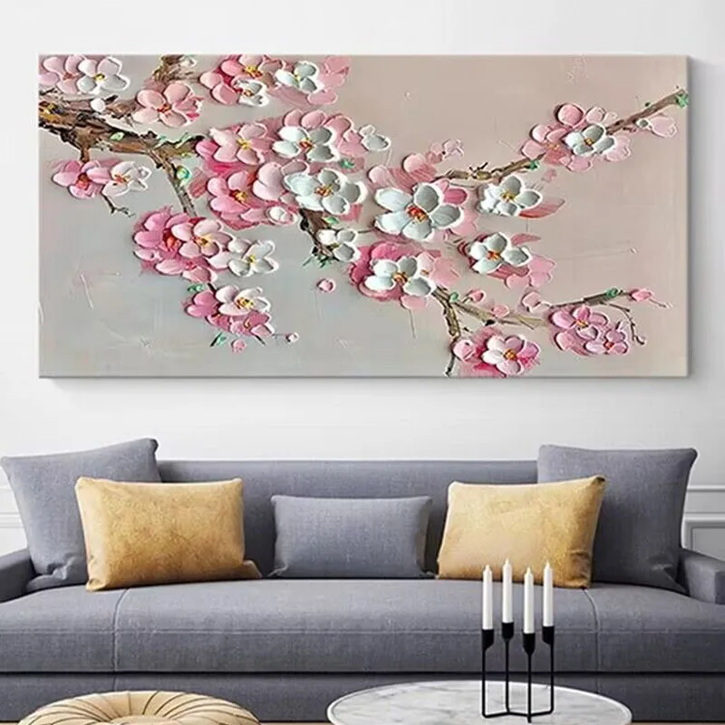 Modern Advanced Sense Plum Blossom Hand Drawn Oil Painting Corridor Wall Art Poster For BedRoom Decoration Horizontal Oil Paint