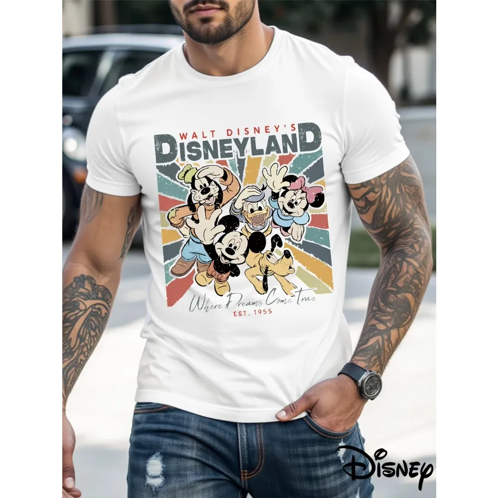 

Винтажная футболка Walt Disney Disneyland California с изображением Микки Мауса и друзей, с коротким рукавом и круглым вырезом, летняя повседневная мужская футболка