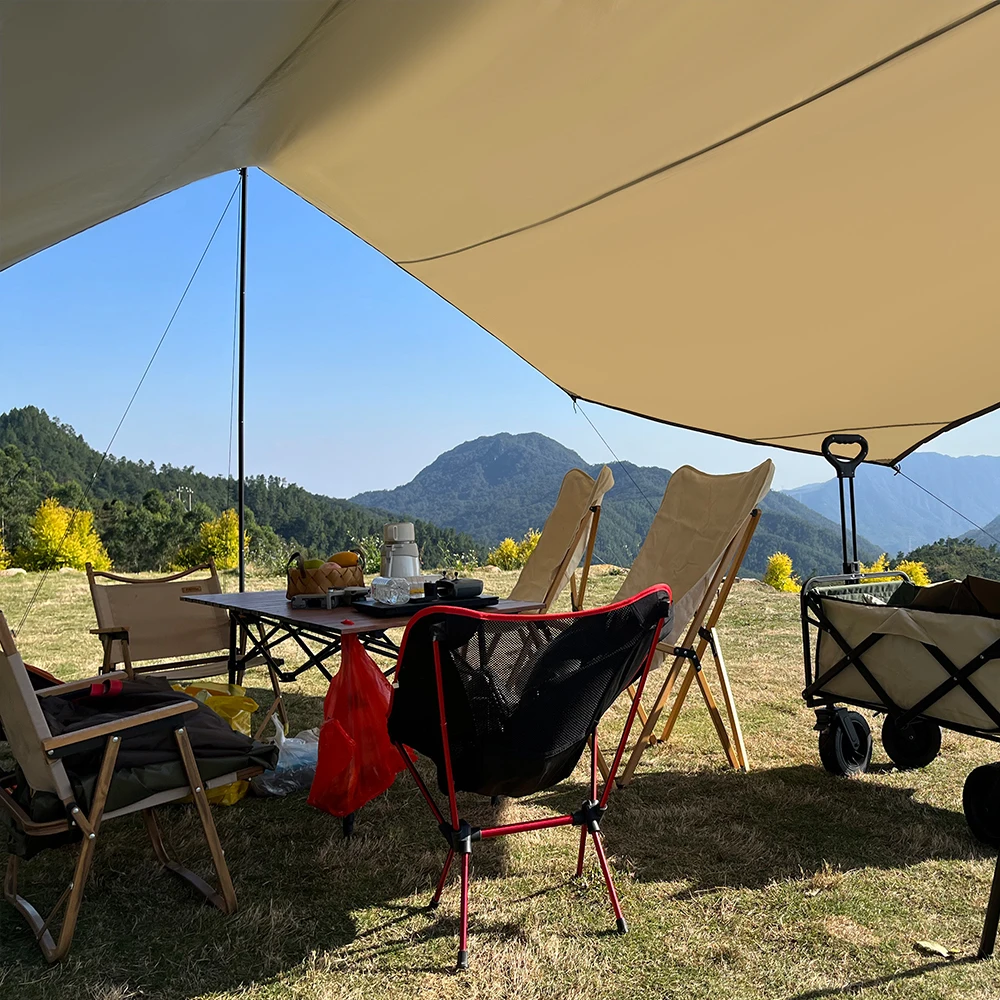 Große achteckige Campingplane 5,1x5,1m, silberbeschichtet, wasserdicht, Sonnenschutz (mit 2,8m Stangenset / 17x17ft Planenmaterial) – Detail 40