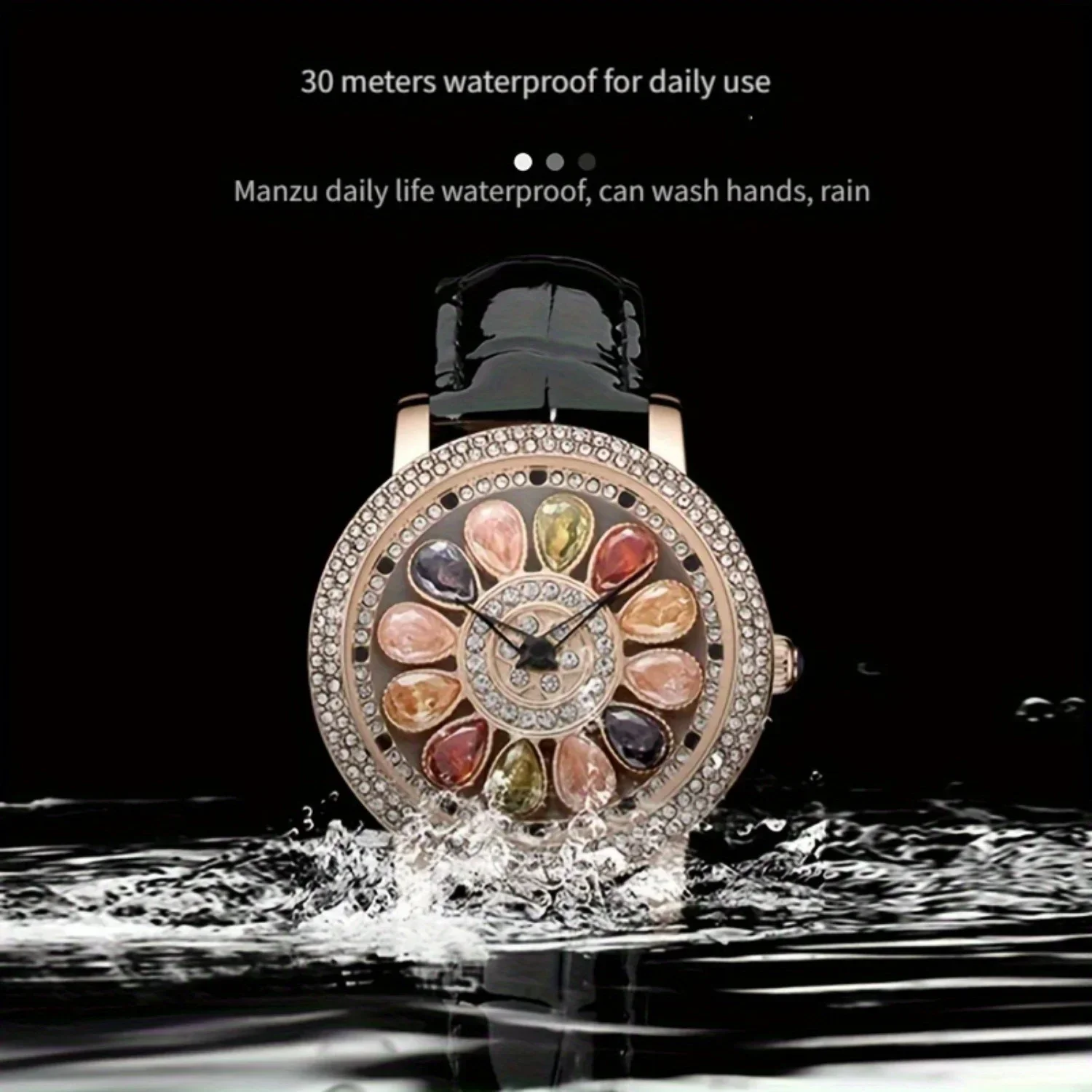 Stylish Quartz Watch for Women, Rotating Dial, Durable Calfskin Strap, Waterproof, Elegant Daily Wear and Date, Gift Accessories