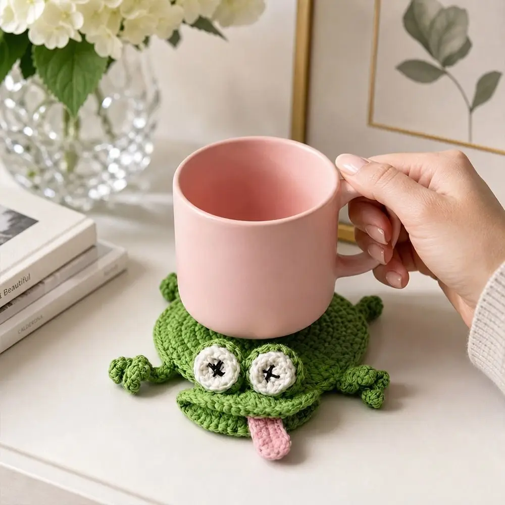 Handmade Crochet Craft Crochet Animal Coaster Soft Knitted Non-slip Base Cute Cartoon Cup Mat Creative Cartoon Style