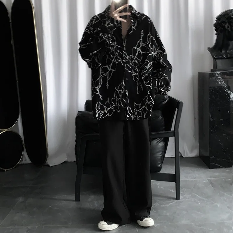 Dark Style Long-Sleeved Shirt Men 2025 Spring And Autumn New Street Fashion Trend Loose Shirt Handsome Student Y2k Shirt Men