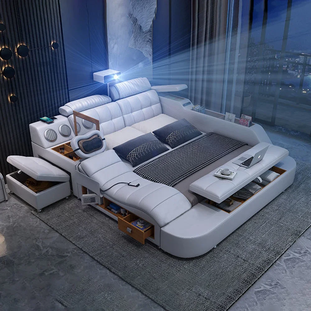 

Customizable Tech Smart Genuine Leather Bed | Multifunctional Ultimate Beds | Massage Tatami