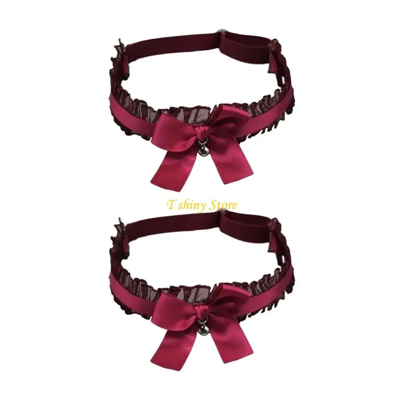

N58F Bells Bows Lace Thigh Garter,Adjustable Leg Rings Elastic Leg Garters Belt 1Pair