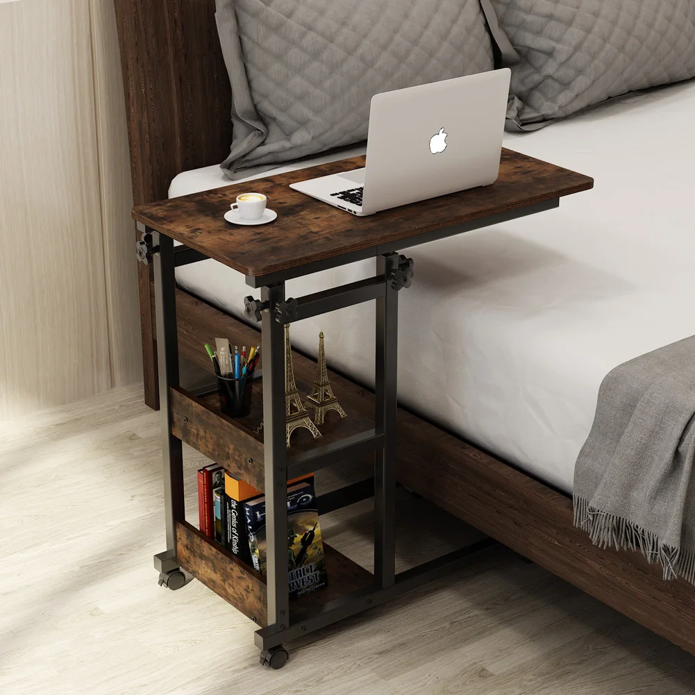 

Tribesigns Snack Side Table, Mobile End Table Height Adjustable Bedside Table Laptop Rolling Cart C Shaped TV Tray with Shelves