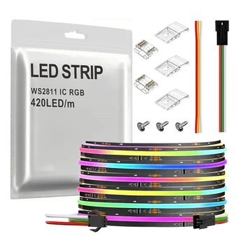 SPI COB LED-strip WS2811 RGB+IC-adresseerbare 420 LED's/m Pixel Dream Color Hoge dichtheid flexibele FCOB LED-verlichting RA90 WS2812B
