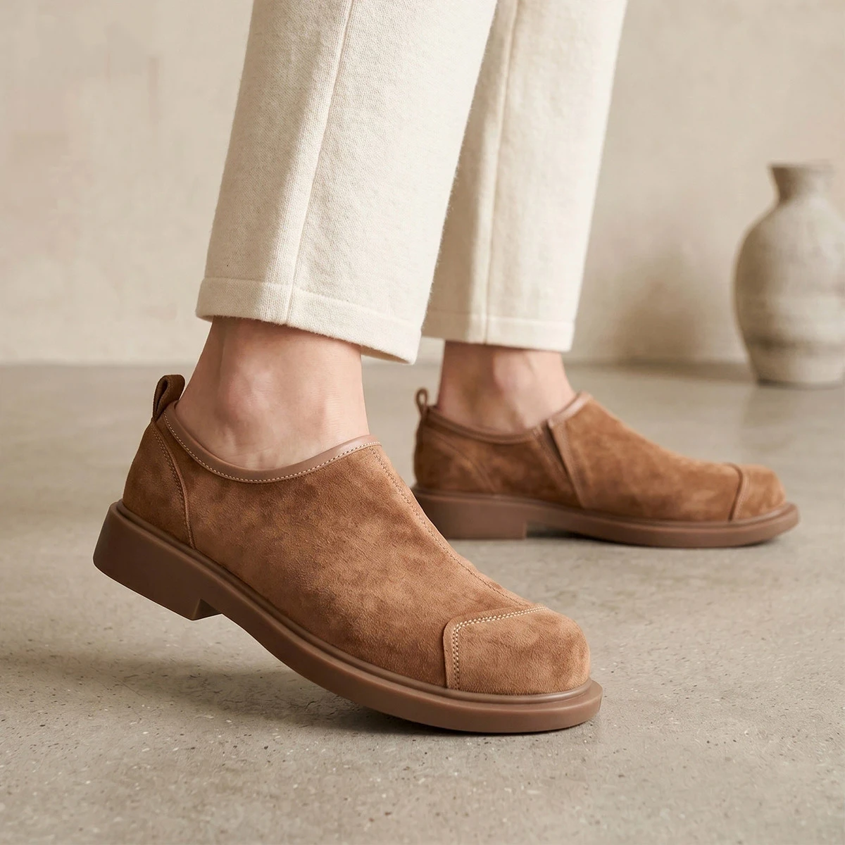 Men's Soft Goatskin Suede Loafers | British Slip-On Casual Shoes | Lightweight Breathable Genuine Leather Comfort Footwear