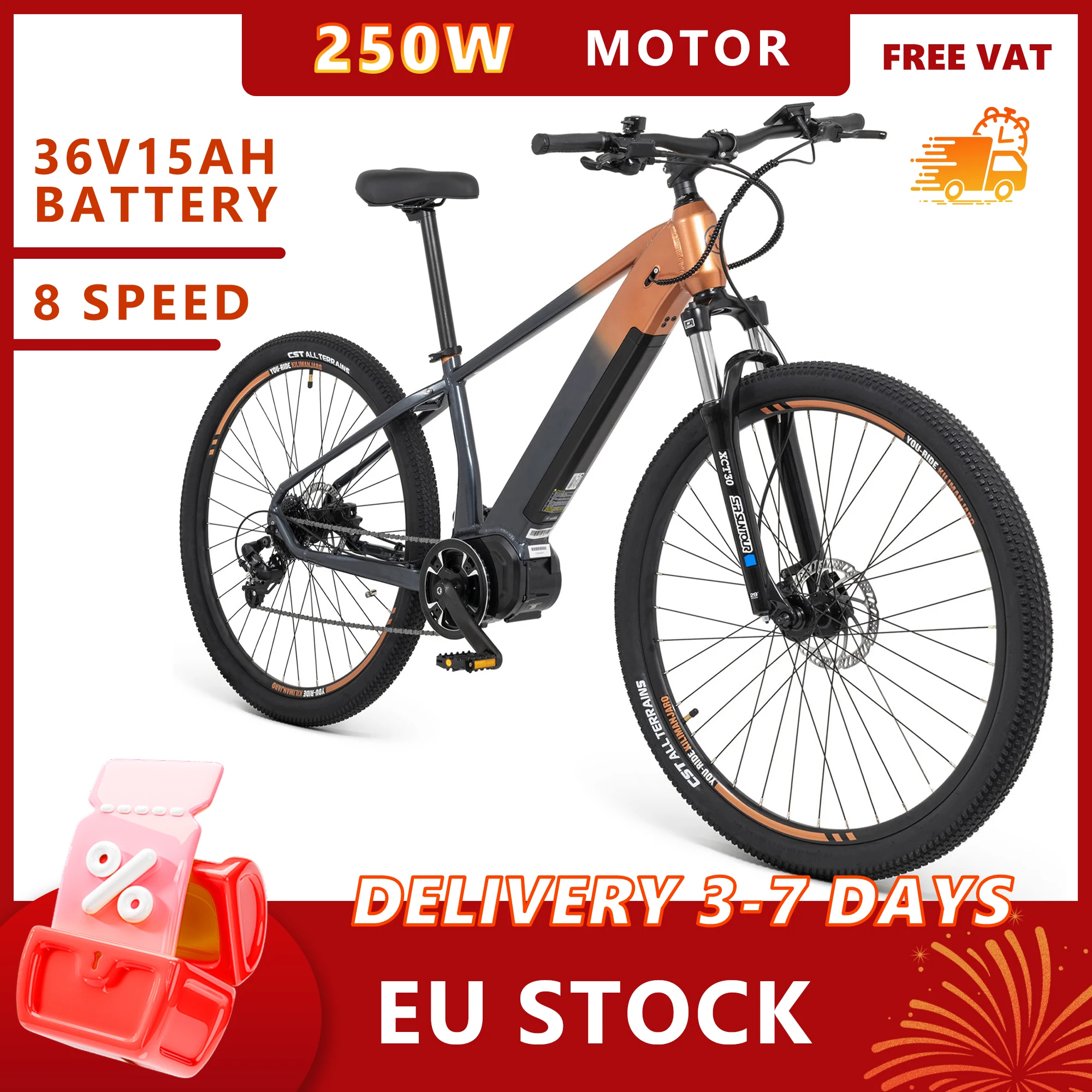 Elektrofahrrad für Erwachsene, 29 Zoll, E-Bike, 36 V, 15 Ah, elektrisches Mountainbike, 9 Gänge,
