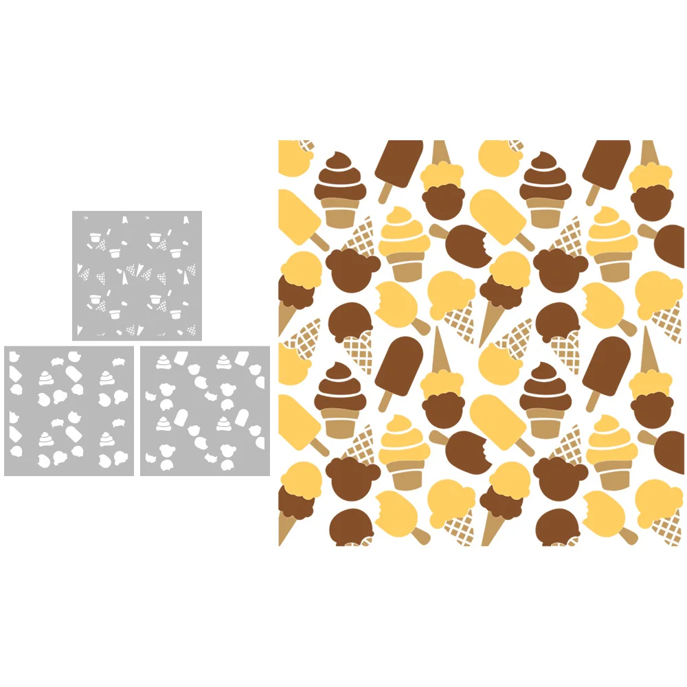 MangoCraft 3PCs Cute Sweet Ice-creams Plastic Stencil For Decor DIY Scrapbooking Supplies Background Stencils For Cards Albums