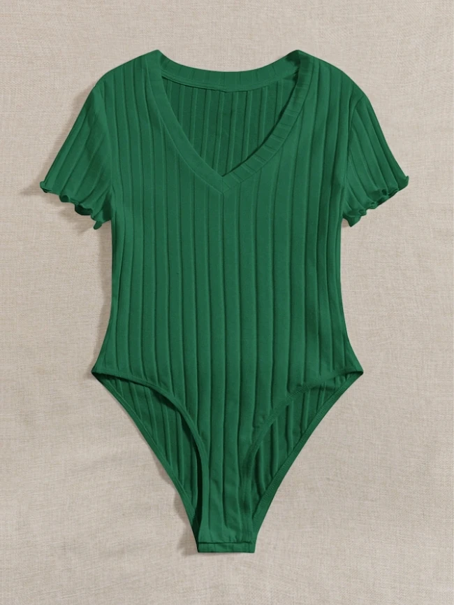 새로운 반팔 슬림핏 V넥 티셔츠, 섹시하고 다재다능한 슬리밍 베이스, 타이트 핏 점프수트