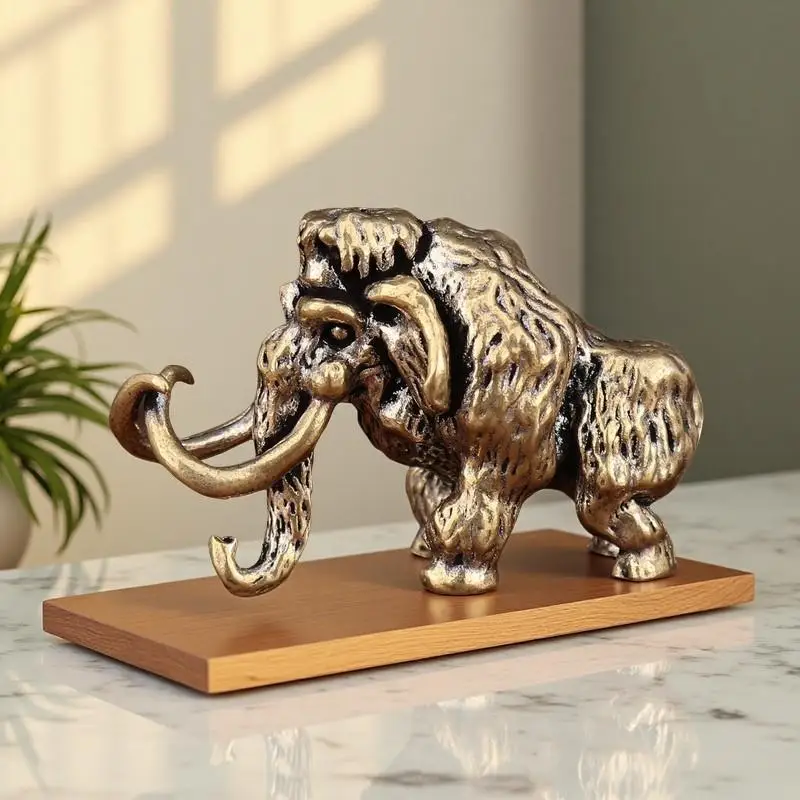 Alloy Mammoth Statue With Textured Antique Finish For Home Office Tabletop Bookshelf Decor