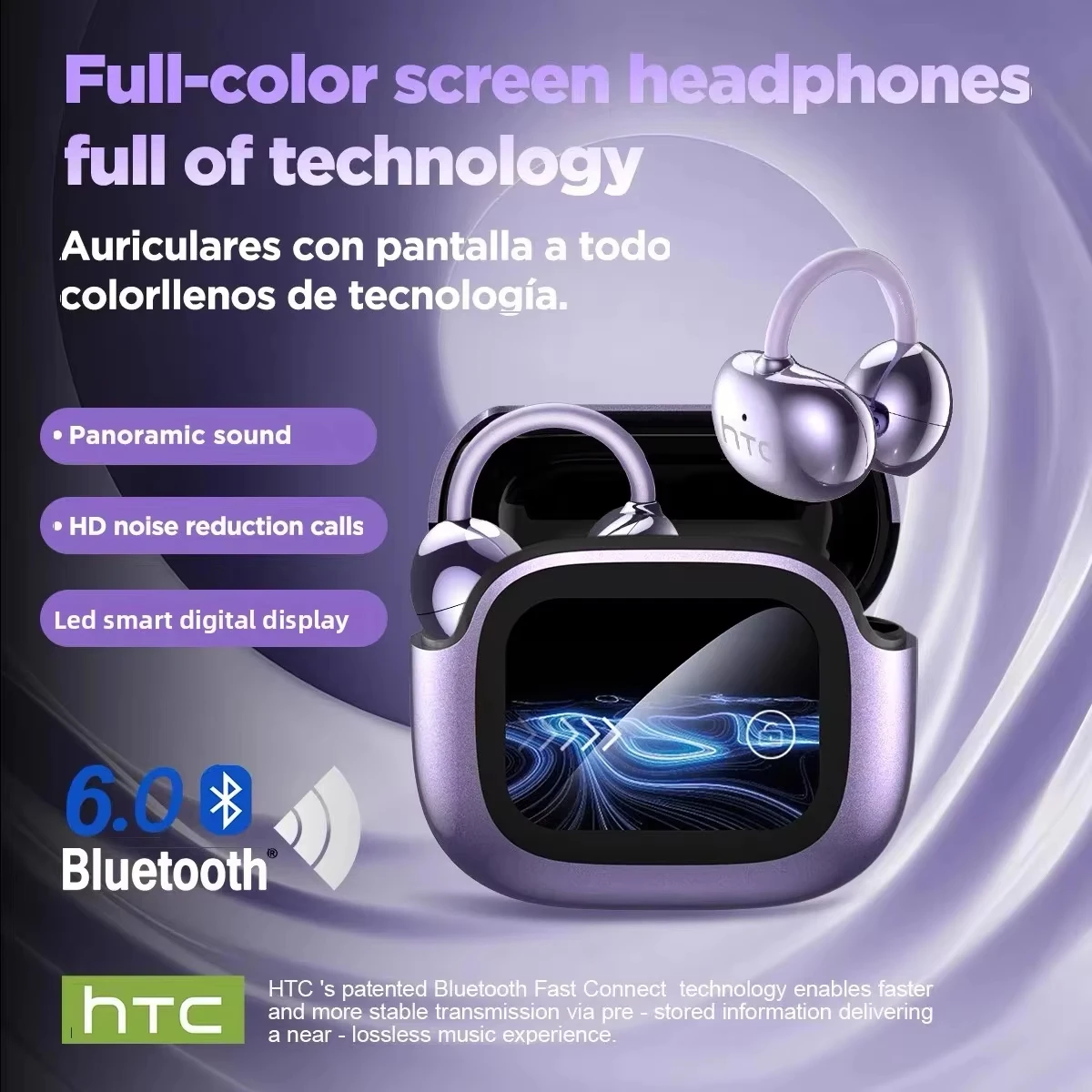Htc Ne32 بلوتوث V6.0 الأذن كليب سماعات Ai المترجم سماعات الأذن Ows Lcd شاشة تعمل باللمس سماعات لاسلكية الحد من الضوضاء دعوة