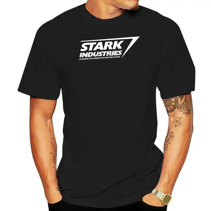 Camiseta de algodón con logotipo de Stark Industries para hombre, camisetas de manga corta con cuello redondo